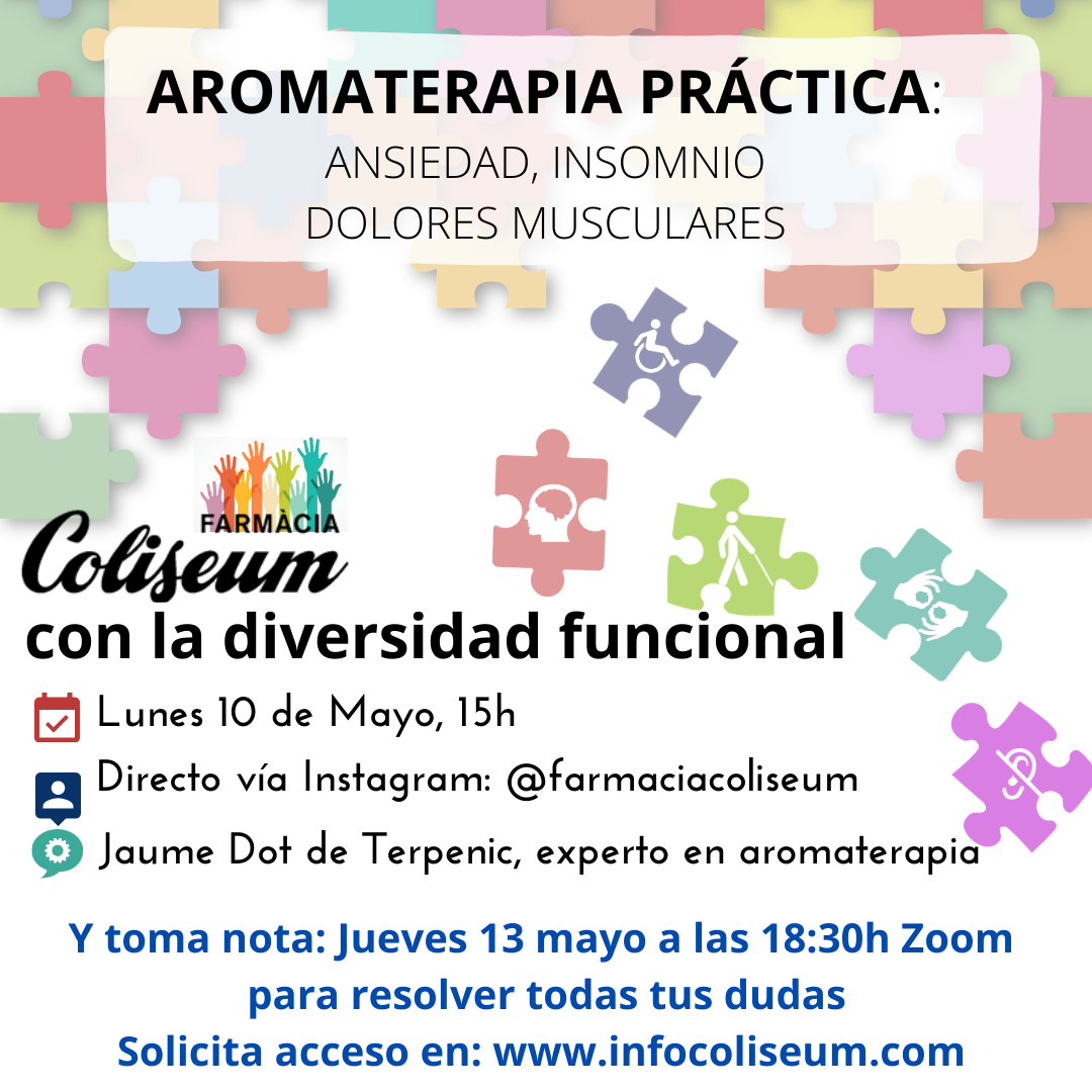 Coliseum con la Diversidad Funcional: Aromaterapia práctica para ansiedad, estrés, insomnio y dolores musculares