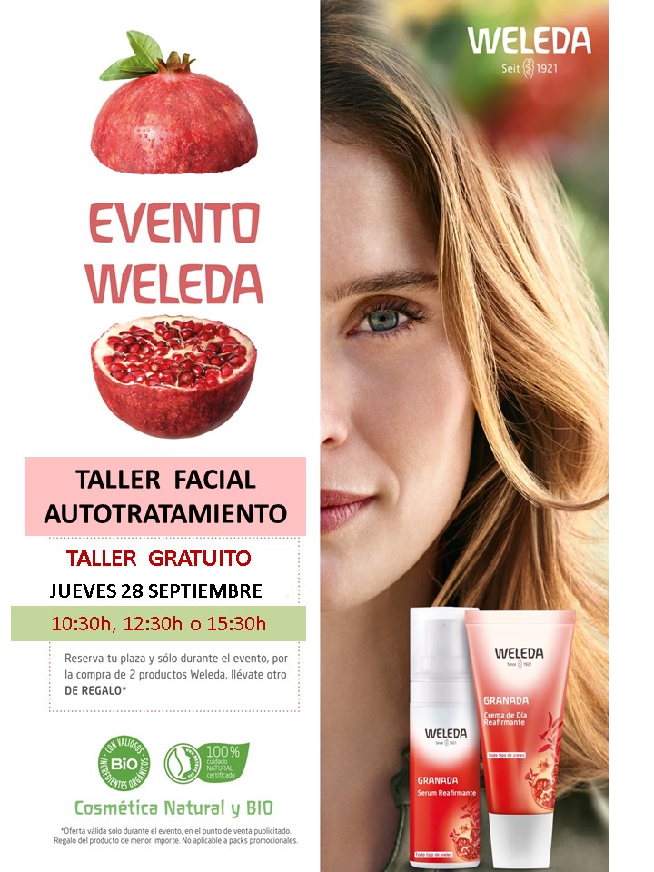 Weleda: Taller facial autotratamiento con línea de Granada. Taller gratuito.